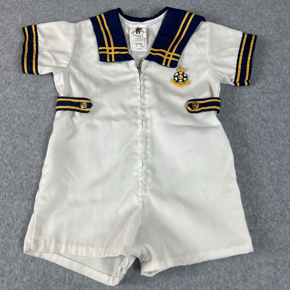 Vintage Little Bitty Sailor Romper Short Jumper‎ 24M Toddler USA Navy Nautical